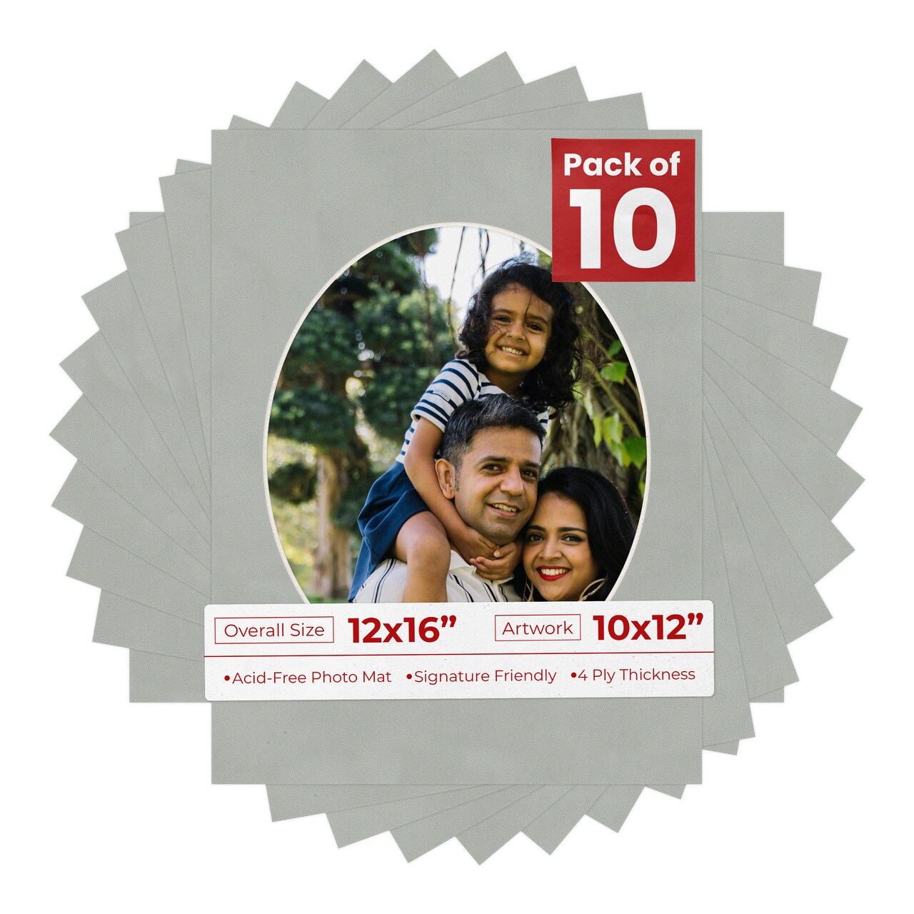 Light Grey Suede Mat Board for 12x16 Frames - Oval Opening for 10x12 Photos